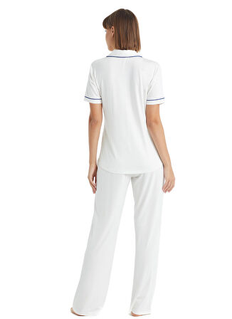 Blackspade Gömlek Yaka Düz Ekru Kadın Pijama Takımı 51013