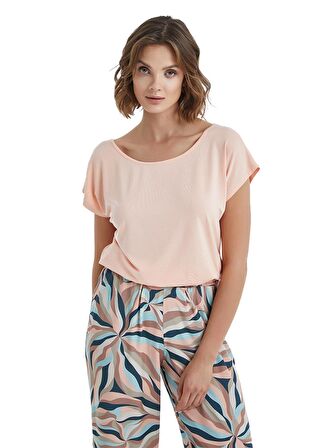 Blackspade Yuvarlak Yaka Düz Somon Kadın T-Shirt 51369