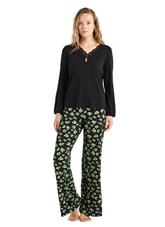 Blackspade Düğmeli Yaka Düz Siyah Kadın Pijama Takımı 60507