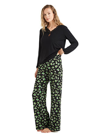 Blackspade Düğmeli Yaka Düz Siyah Kadın Pijama Takımı 60507