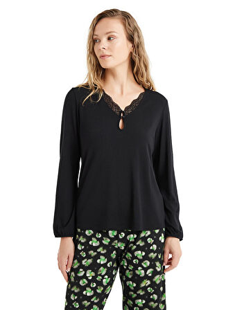 Blackspade Düğmeli Yaka Düz Siyah Kadın Pijama Takımı 60507