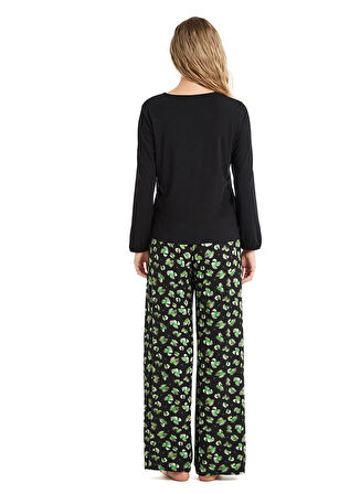 Blackspade Düğmeli Yaka Düz Siyah Kadın Pijama Takımı 60507