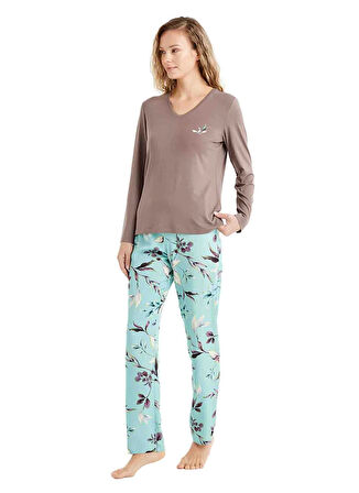Blackspade V Yaka Düz Vizon Kadın Pijama Takımı 51661