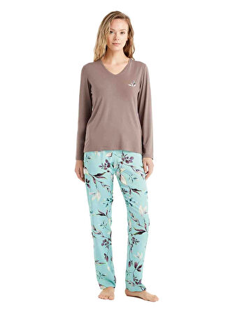 Blackspade V Yaka Düz Vizon Kadın Pijama Takımı 51661