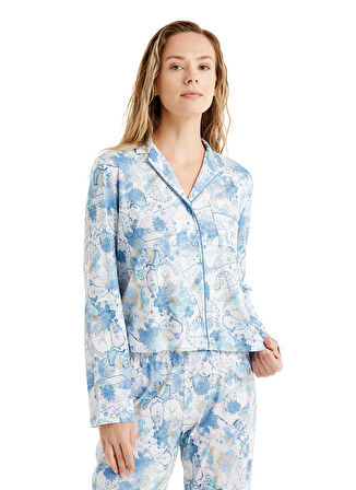 Blackspade Gömlek Yaka Baskılı Mavi Kadın Pijama Takımı 51626