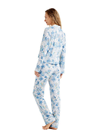 Blackspade Gömlek Yaka Baskılı Mavi Kadın Pijama Takımı 51626
