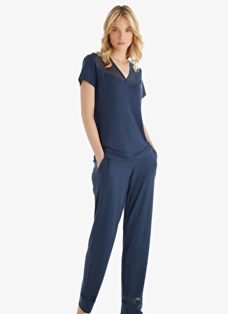 Blackspade V Yaka Düz Lacivert Kadın Pijama Takımı 51836