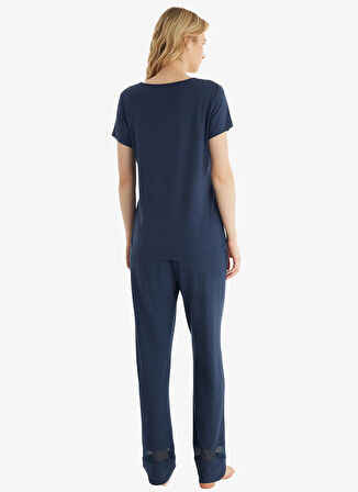 Blackspade V Yaka Düz Lacivert Kadın Pijama Takımı 51836