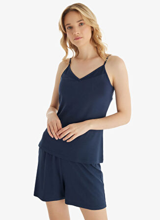 Blackspade V Yaka Düz Lacivert Kadın Pijama Takımı 51838