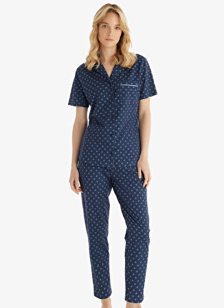 Blackspade Gömlek Yaka Baskılı Lacivert Kadın Pijama Takımı 51839