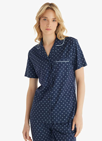 Blackspade Gömlek Yaka Baskılı Lacivert Kadın Pijama Takımı 51839