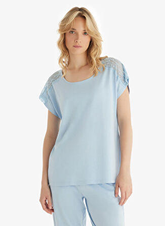 Blackspade Yuvarlak Yaka Düz Mavi Kadın Pijama Takımı 51846