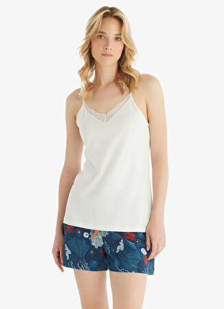 Blackspade V Yaka Düz Krem Kadın Pijama Takımı 51848