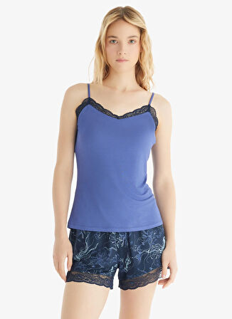 Blackspade V Yaka Düz Lacivert Kadın Pijama Takımı 60535