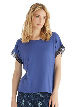 Blackspade Yuvarlak Yaka Düz Mavi Kadın Pijama Takımı 60538