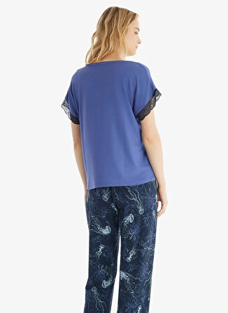 Blackspade Yuvarlak Yaka Düz Mavi Kadın Pijama Takımı 60538