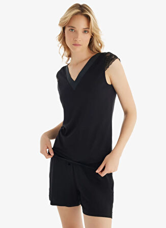 Blackspade V Yaka Düz Siyah Kadın Pijama Takımı 51802