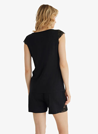 Blackspade V Yaka Düz Siyah Kadın Pijama Takımı 51802
