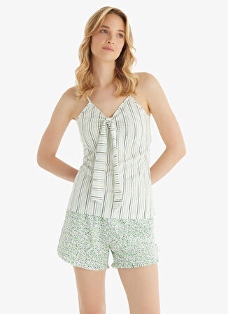 Blackspade V Yaka Baskılı Ekru Kadın Pijama Takımı 51806