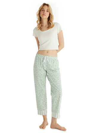 Ekru Kadın Orta Bel Normal Kalıp Baskılı Pijama Alt 51805