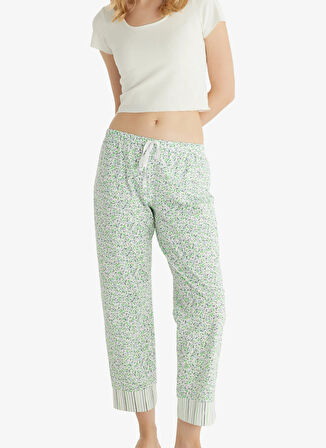 Ekru Kadın Orta Bel Normal Kalıp Baskılı Pijama Alt 51805