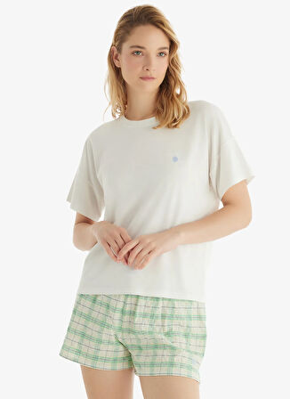 Krem Kadın Yuvarlak Yaka Normal Kalıp T-Shirt 60547