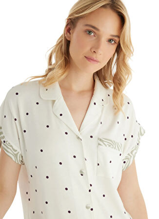 Blackspade Gömlek Yaka Baskılı Beyaz Kadın Pijama Takımı 51857
