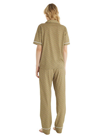 Blackspade Gömlek Yaka Baskılı Haki Kadın Pijama Takımı 51860