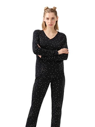 Blackspade Kadın Siyah Uzun Kol Pijama Takımı 51944 