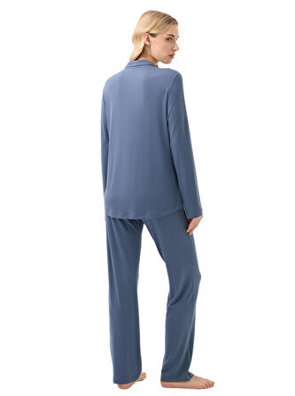 Blackspade Kadın Mavi Uzun Kol Pijama Takımı 51932 