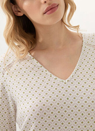 Blackspade Baskılı Ekru Kadın Gecelik 51961