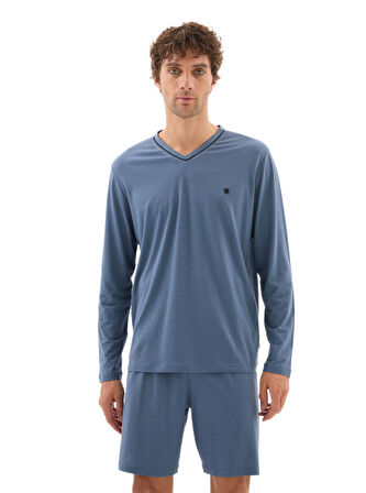 Blackspade Erkek Mavi Uzun Kol 3'lü Pijama Takımı 40782 