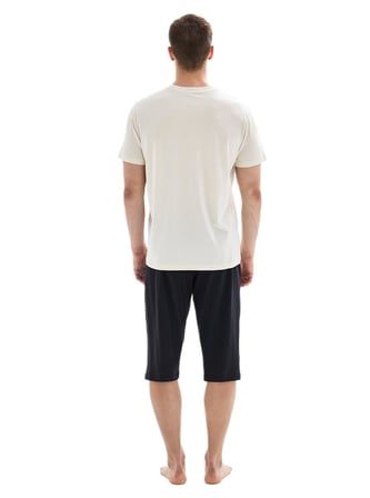 Blackspade Erkek Bej Kısa Kol Kapri Pijama Takımı 40873
