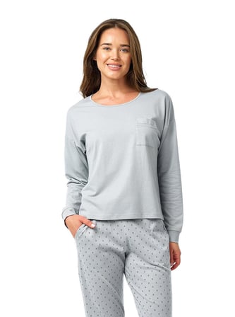 Blackspade Kadın Gri Uzun Kol Pijama Takım 52209 