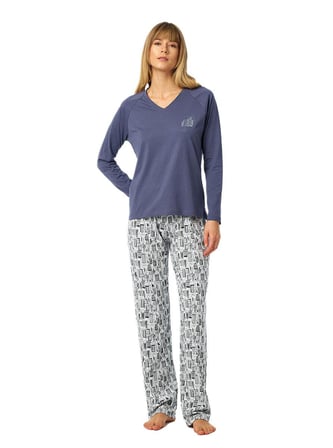 Blackspade Kadın İndigo Uzun Kol Pijama Takımı 52233 