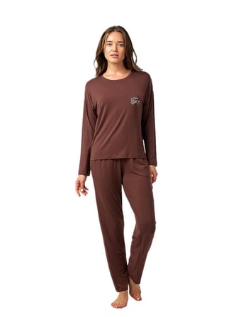 Blackspade Kadın Kahverengi Uzun Kol Pijama Takım 52280 