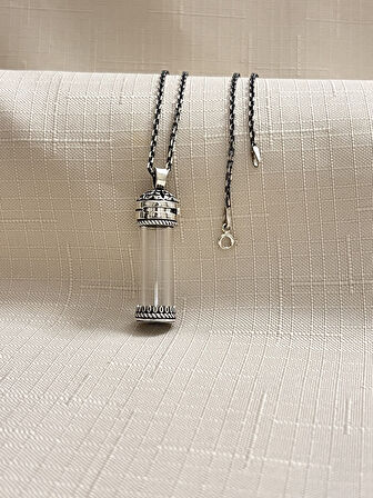 TÜP MODEL İÇİ AÇILIR SİYAH ZİNCİR 925 AYAR GÜMÜŞ CEVŞEN KOLYE