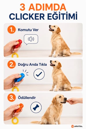 Arvital Köpek Eğitim Clicker Bilek Askılı Sesli Eğitim Aparatı