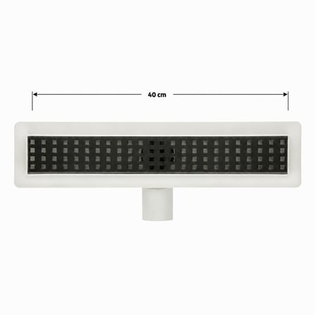 40 cm Mat Siyah Lineer 304 Paslanmaz Çelik Kaplamalı Duş Kanalı Izgara Yer Süzgeci Kare Delikli Koku Önleyici