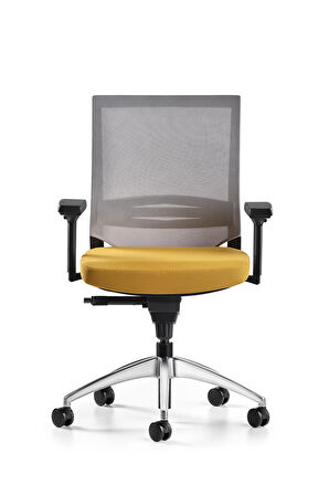 Bürotime Cozy Çalışma Koltuğu Gri/Sarı - 3D Kol - Alüminyum Ayak