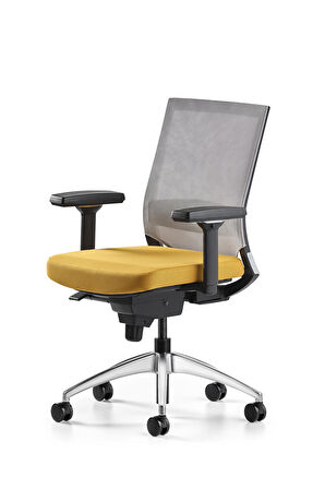 Bürotime Cozy Çalışma Koltuğu Gri/Sarı - 3D Kol - Alüminyum Ayak