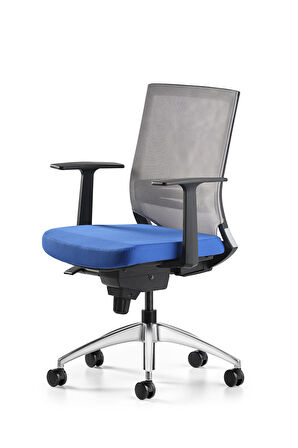 Bürotime Cozy Çalışma Koltuğu - Sabit T Kol - Alüminyum Ayak - Gri/Mavi