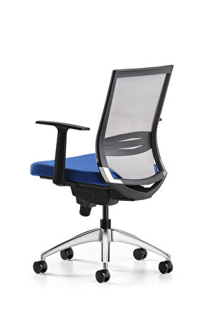 Bürotime Cozy Çalışma Koltuğu - Sabit T Kol - Alüminyum Ayak - Gri/Mavi