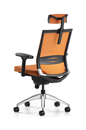 Bürotime Cozy Başlıklı Çalışma Koltuğu - 3D Kol - Alüminyum Ayak - Turuncu