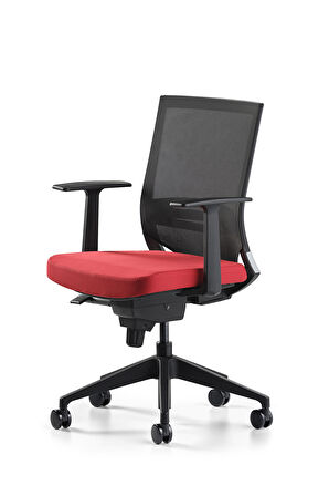 Bürotime Cozy Çalışma Koltuğu - Sabit T Kol - Plastik Ayak - Kırmızı/Siyah