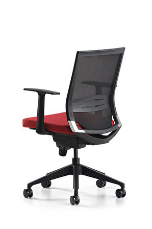 Bürotime Cozy Çalışma Koltuğu - Sabit T Kol - Plastik Ayak - Kırmızı/Siyah