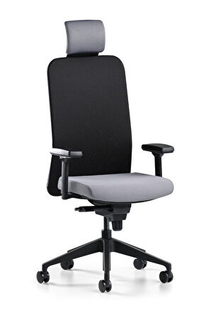 Bürotime Comfy Başlıklı Çalışma Koltuğu | 3D Kol | Plastik Ayak | Siyah/Antrasit