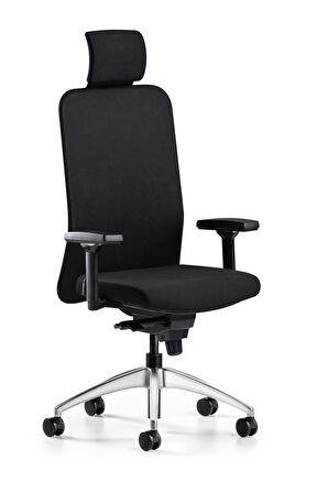 Bürotime Comfy Başlıklı Çalışma Koltuğu | 3D Kol | Krom Ayak | Siyah