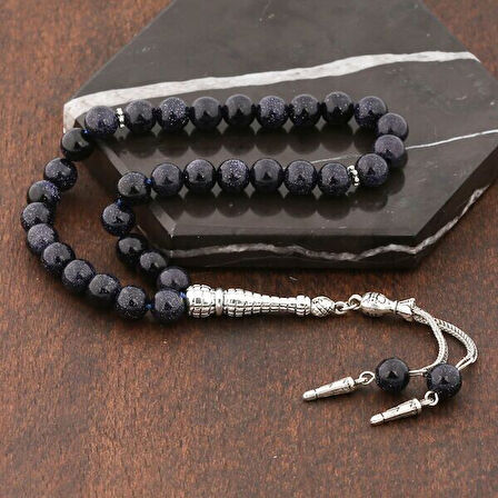 Doğal Taşlı Lacivert Yıldız Taşlı Gümüş Tesbih