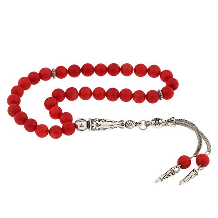 Doğal Taşlı Mercan Taşlı Gümüş Tesbih